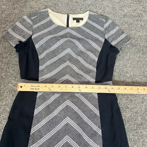 J Crew Womens Linen Striped Patchwork Back Zipped Short Sleeve Dress Blue SZ 6P - Picture 12 of 16